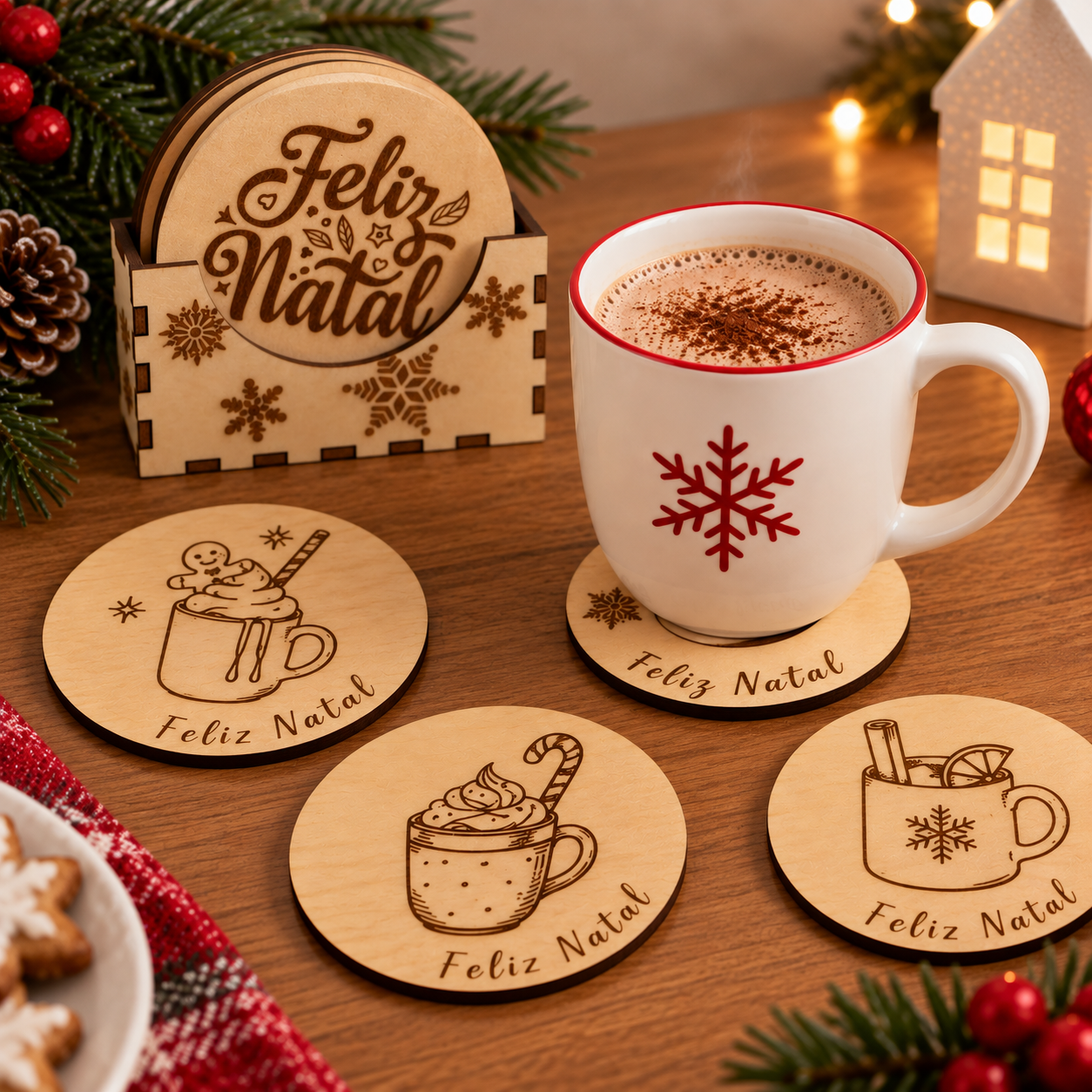 Conjunto de bases de copo edição de Natal
