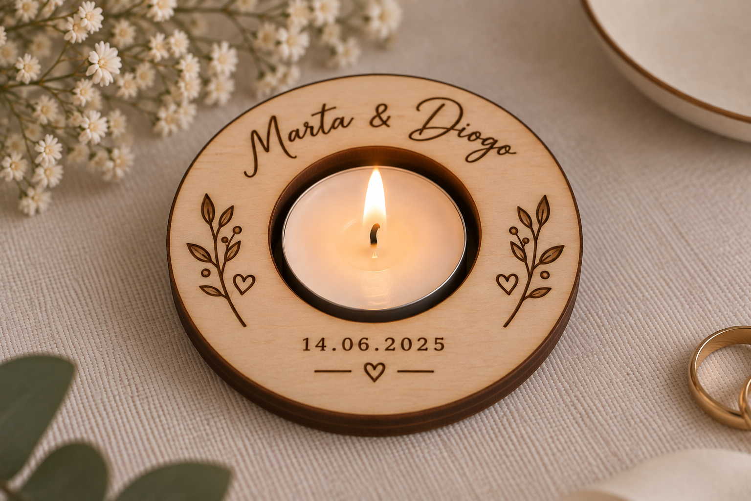 Suporte de vela personalizado para casamento